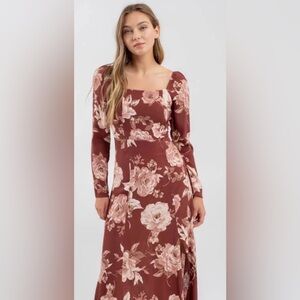 Blu Pepper Burgundy Floral Long Sleeve Maxi Dress